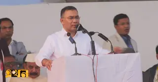 সংবর্ধনা মঞ্চে বক্তব্য দিচ্ছেন তারেক রহমান